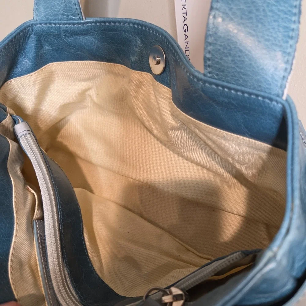 Roberta Gandolfi Italy Leather Handbag Blue Bow Satchel Tote NWT Luxury Designer